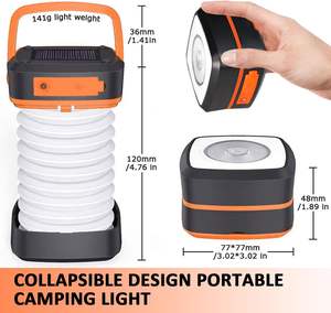 Lanterne de camping à LED à énergie solaire, rechargeable par USB, pliable, étanche, mini lampe torche, lumière de nuit pour utilisation en jardin - Product Image 2
