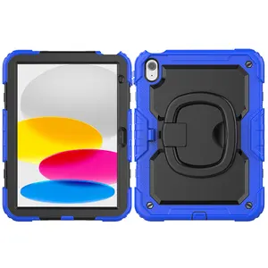 Shockproof Handle Ring 360 Rotary Stand Case Silicon+PC Cover for iPad 10th Gen 10.9 2022 A2696 Heavy Duty Protective Case