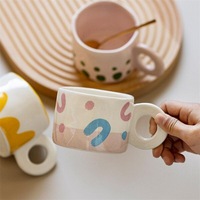 Tasse à café en céramique avec poignée, 300 ml, sous-glaçure colorée, pour les fêtes, design esthétique, passe au lave-vaisselle, sans danger pour les aliments
