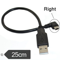 0,25 m USB MINI 5 pines 5P 90 ° ángulo macho a USB 2,0 un cable de enchufe macho 28AWG ángulo recto arriba abajo izquierda Mini 5 pines Cable adaptador USB