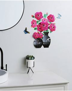 Autocollants muraux décoratifs 3D en forme de vase à fleurs, décalcomanies à chaud pour salon, autocollants de décoration intérieure en gros - Product Image 4