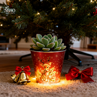 Cubo de Acero Galvanizado con Diseño Navideño Europeo de Dibujos Animados, Decoración Ecológica, Duradera y Verde para Interiores, Exteriores, Pisos y Jardines