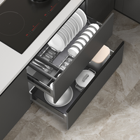ARTSTEEL Laci Piring Modern yang Dapat Ditarik dengan 2 Rak Multi-Fungsi Soft-Close untuk Piring dan Mangkuk Penyimpanan Kabinet Dapur