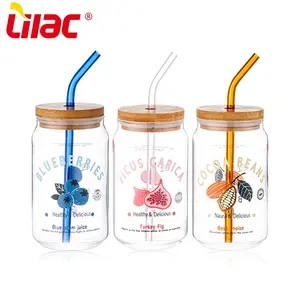 Leylak BSCI SGS LFGB 530ml restoran 12oz 16oz DIY boş süblimasyon cam suyu tumbler kupası bambu kapak ve saman ile