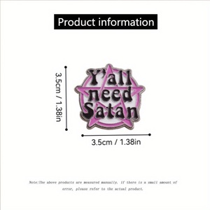 Pink Star Pattern Design, einzigartiges gotisch inspiriertes Mode accessoire, auffälliges 'Y'all need Satan' Jewelry Pin - Product Image 4