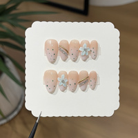 Faux ongles à presser faits main, motif menthe gardénia, fleur 3D, pois émeraude, courts, forme amande, style Hailey, en acrylique, vente en gros, personnalisables