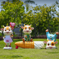 Patung Sapi Kartun Lucu dari Fiberglass untuk Dekorasi Taman, Halaman, dan Taman Kanak-Kanak