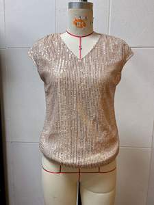 Women's Sequin V-Neck Cap Sleeve Blouse - Sparkly Party <b>Top</b> Womens Clothes Shirt Fashion - Product Image 6