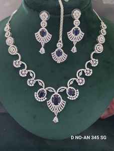 Fashion CZ AD Rhodium Plated <b>Statement</b> <b>Necklace</b> with Emerald Green Flower Shape for Women Wedding Engagement Party Wear - Product Image 1
