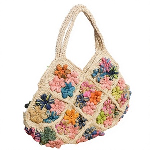 Wholesale Customize European American Retro Women's Handmade <b>Shoulder</b> <b>Bag</b> New <b>Raffia</b> 3D Rose Crochet Grass Woven Open <b>Bag</b> - Product Image 2