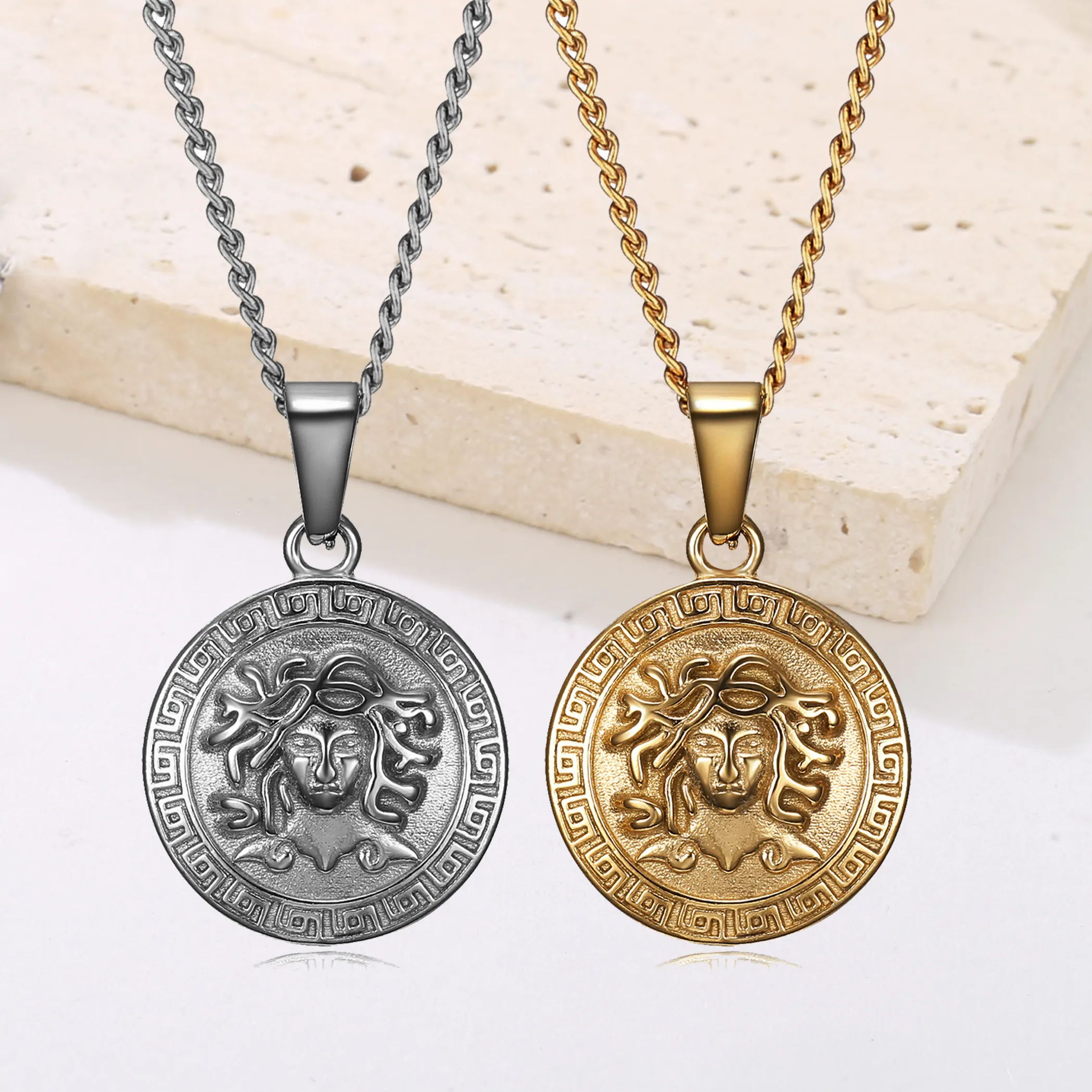 Boyfriend Girlfriend Gift Medusa Mythology Necklace Greek Gods Jewelry 18k Gold Boho Charm Medusa Coin Pendant Necklace