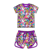 Ensemble tendance 2 pièces pour bébés filles, impression personnalisée, vente en gros, ensemble de vêtements à manches courtes en toile, style motard