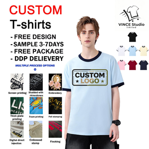 Camisetas transpirables de algodón grueso con logo personalizado, duraderas, informales, de cuello redondo, lisas, clásicas, extragrandes. - Product Image 1