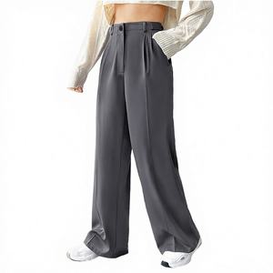 Women's Anti-Wrinkle Canvas Summer Low Waist <b>Sweet</b> Style Wide Leg Suit Pants Custom Logo - Product Image 2