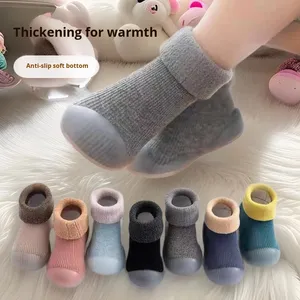 Chaussettes de Sol Chaudes en Coton Doux au Toucher, Doublées <span class=keywords><strong>Polaire</strong></span> Épaissie, Antidérapantes, Montantes, pour Garçons, Chaussures de Marche pour Bébé Automne Hiver - Product Image 1