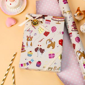 Yarcony Dog Birthday Wrapping Paper Reversible <b>Pink</b> Dots Design Gift <b>Wrap</b> For Birthday Baby Shower Valentine's Day - Product Image 2