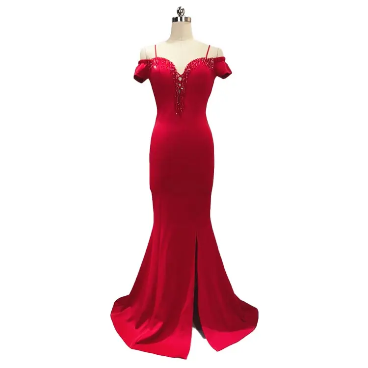 long style grooming bridesmaid evening party host performance annual meeting ceremony red dress mermaid gown