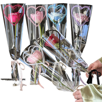 Bouquet de roses transparentes en forme de cœur, tige unique, sac en OPP imperméable, matériel floral, roses, vente en gros pour fleuristes, impression sur écran PE, 50 pièces