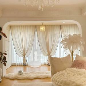 Rideau semi-<span class=keywords><strong>occultant</strong></span> YCSP haut de gamme en <span class=keywords><strong>tissu</strong></span> drapé doux et fluide, polyester/coton/lin, pour salon et bureau - Product Image 6