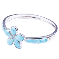 Bracelet jonc en argent sterling 925 plaqué or et rhodium avec opale de feu bleue de style grec - Bijou pour cadeau et soirée