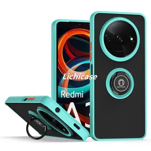 Lichicase For Redmi A3 Frosted Ring Holder Back Cover Straight Edge 360 Rotation Kickstand Case For Iphone Designer Cover