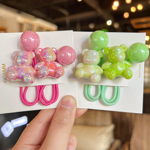 สายรัดผมยืดหยุ่นสูงสำหรับเด็กผู้หญิงน่ารัก2ชิ้น/เซ็ตสีลูกกวาดแบบไล่ระดับสีสำหรับเด็กๆแนวหวานๆ - Product Image 4