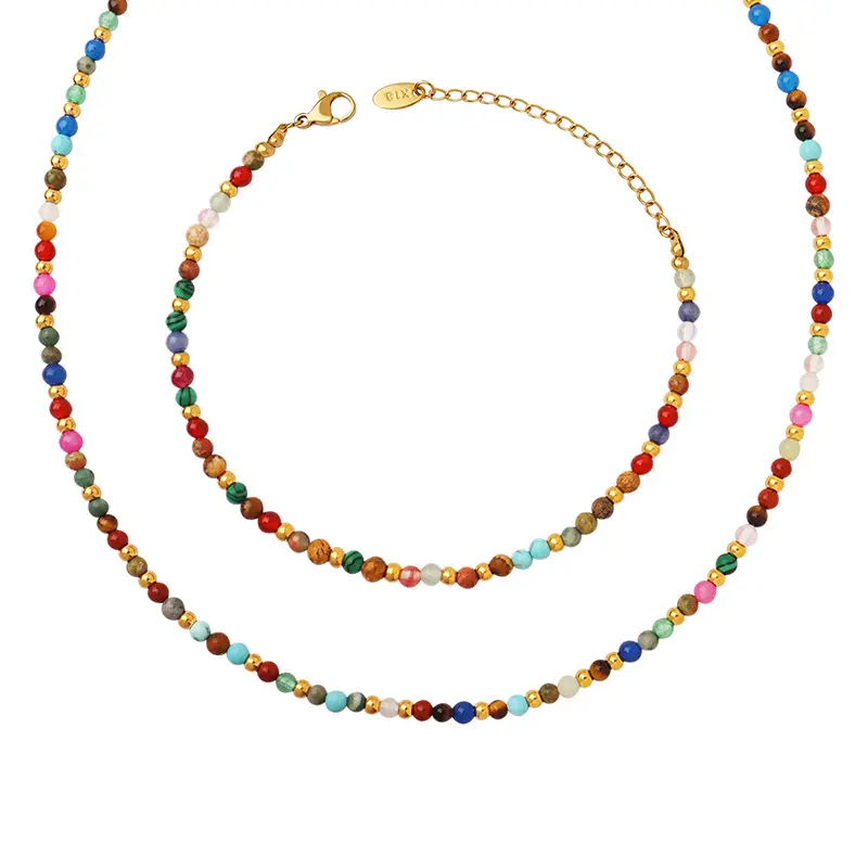 JOOLIM High End Stainless Steel Bohemia Style Colorful Natural Stone Beads Necklace 18K Gold Plated Jewelry Wholesale