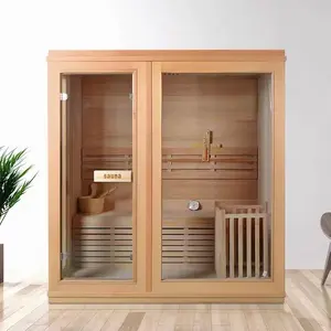 Solid Wood Hemlock/Red Cedar Indoor Steam Sauna Room For 3 -5 Person Size