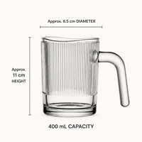 Mug en verre côtelé vertical de 400 ml avec poignée pour café glacé, latte, jus, bière, restaurant, OEM, ODM