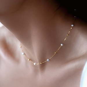 Collar de Perlas de Agua Dulce Naturales Star Shuo, Chapado en Oro de 18K y Plata, Cadena de Clavícula con Diseño de Cielo Estrellado y Bombillas de Luz Intensa - Product Image 2