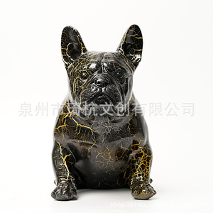 Figurine de bouledogue français en résine à peinture craquelée, décoration d'intérieur, cadeau pour le salon, style contemporain, pièce unique - Product Image 4