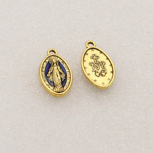 Colgante de aleación de La Virgen María de talla grande 46*25mm, Medalla Milagrosa de plata azul, accesorios de encanto religioso católico - Product Image 6