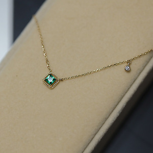 <span class=keywords><strong>Collier</strong></span> de luxe en argent sterling 925 avec émeraude carrée et diamant, chaîne en or 14 carats avec zirconium vert et blanc - Product Image 1