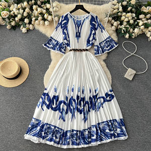 Nuovi abiti estivi <span class=keywords><strong>da</strong></span> donna a fiori stranieri pieghettati lunghi abiti <span class=keywords><strong>da</strong></span> spiaggia stampati in stile formale - Product Image 3