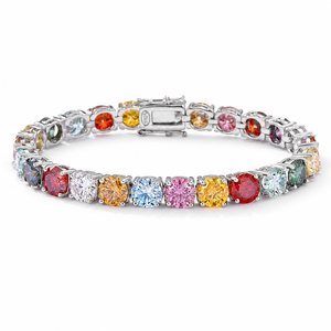 Bracciale da <span class=keywords><strong>donna</strong></span> estivo <span class=keywords><strong>in</strong></span> <span class=keywords><strong>argento</strong></span> sterling con moissanite colorata, stile bohémien, placcato rodio, lusso leggero e design geometrico semplice - Product Image 1
