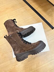 Bottes d'équitation décontractées pour femmes de haute qualité avec un design de laçage à fermeture éclair tendance, bottes courtes en cuir véritable à tige haute - Product Image 4