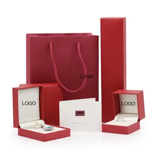 Luxury Red Paper Leather Rectangle Fold Gift Box Custom Logo Jewelry Ring Set Packaging Box