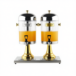Dispenser per Bevande Royal Catering Doppio da 16L in Acciaio Inox con Base Dorata e Caraffa Trasparente di Grado Commerciale - Product Image 1