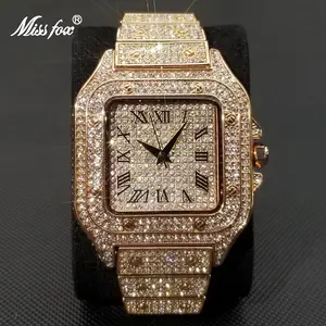 Nieuwe Hip Hop Volledige Diamond Plein Dial Romeinse Schaal Iced Out Quartz Heren Horloges