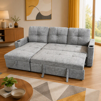 Canapé d'angle convertible moderne en tissu avec rangement, ports USB et porte-gobelets – Canapé pliant en L pour appartement et hôtel