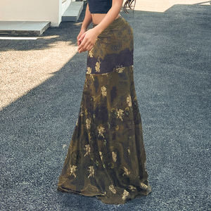 Falda larga de malla con estampado paisley vintage, falda ajustada estilo sirena, falda midi vintage chic - Product Image 5