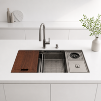 Robinet cascade en acier inoxydable 304 intelligent de luxe fait à la main évier de cuisine à bol unique avec fonction à un trou