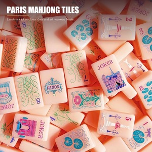 Tuiles de Mahjong de Paris, ensemble américain, motifs Pêche, Tour Eiffel, Louvre, <span class=keywords><strong>Notre</strong></span>-<span class=keywords><strong>Dame</strong></span>, Joker, points Lotus, vente en gros - Product Image 1