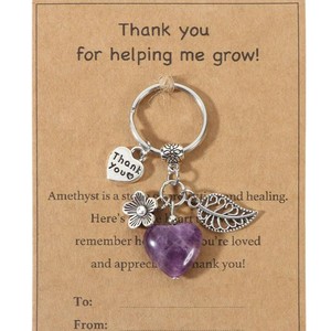 2026 Trendy Heart Crystal Keychain Teacher's Day Gift Natural Healing Stones Keychain Bag Charms Key Chain with Card