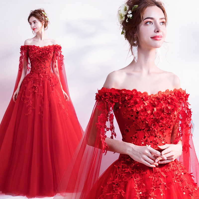 Custom Wholesale Rose Red Pillow Long Sleeve Bridal Mermaid Modest Bridal Gown Toast Plus Size Evening Wedding Dresses 2022