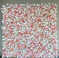 Dinding Bunga Ombre Pink Debu 8x8ft Custom, Latar Belakang 3D Realistis Mawar Sutra Gypsophila untuk Pernikahan, Photo Booth, Salon, Hari Ibu