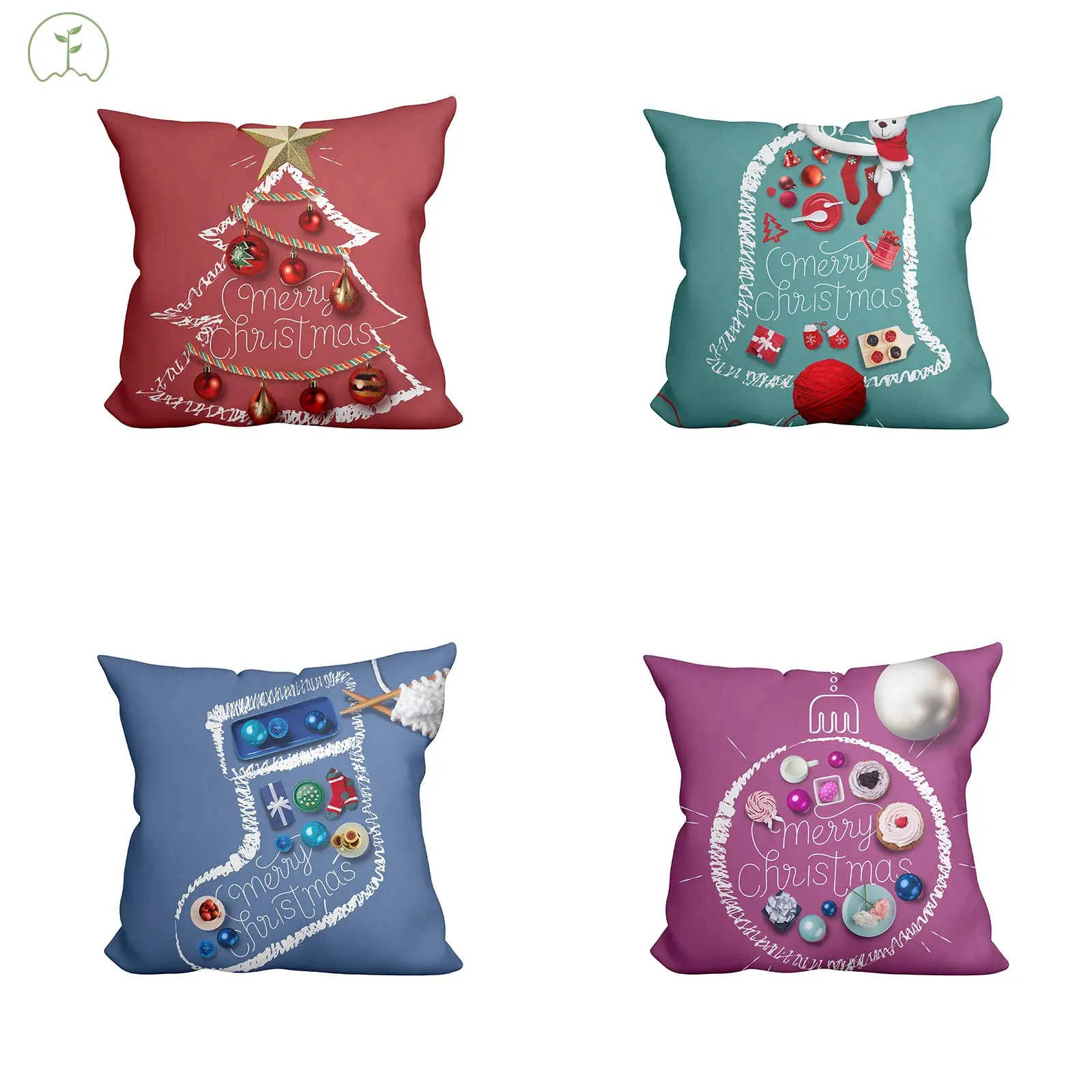 Venta al por mayor personalizada hermosa funda de almohada de Navidad 45x45 decoración del hogar sofá de Navidad funda de cojín y asiento funda de almohada