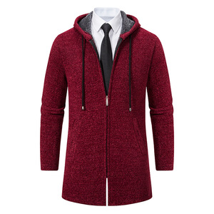 Suéter de <span class=keywords><strong>punto</strong></span> medio a largo para hombre, cárdigan de terciopelo <span class=keywords><strong>grueso</strong></span> de alta calidad para otoño e invierno, chaqueta de <span class=keywords><strong>punto</strong></span> con capucha para hombre - Product Image 6