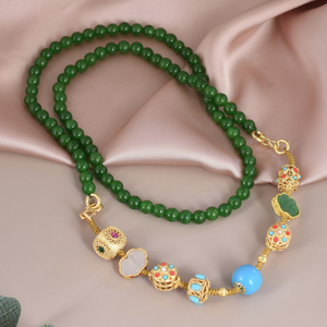 Women's Accessories Ancient Long Style Retro Grandmother Green National <strong>Jade</strong> Marrow Beads <strong>Necklace</strong> - Product Image 4