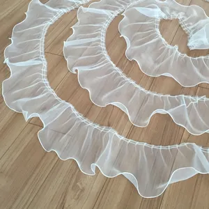 13CM Trắng Đen Tulle Organza Ruffle Trim Ribbon Cổ Áo Ren Đính 3d Cho Váy Cưới Quần Áo May